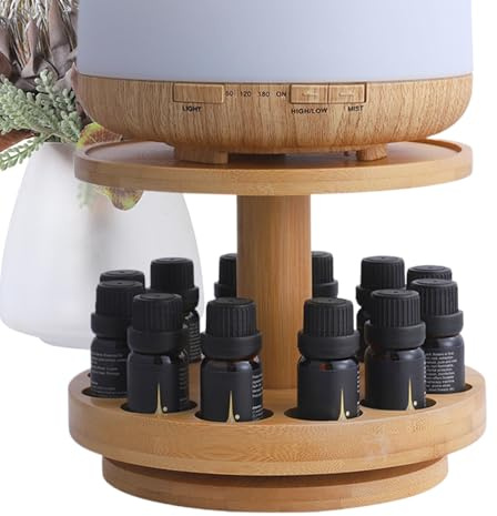 Qkbuza Duftöl Halter 12 Slots Ätherisches Öl Halter Aus Holz Aufbewahrungs Ständer Gestell Organisator Für Ätherische Öle Und Duftöle Diffusor-Display Für Schlafzimmer, Wohnzimmer,