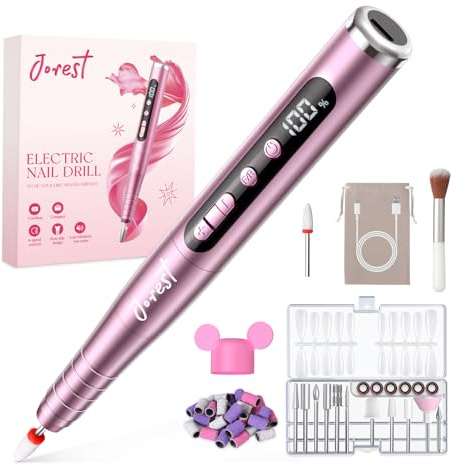 JOREST 13 en 1 Torno para Uñas Profesional, Lima Electrica Uñas, 35000RPM, 6 Velocidades Ajustables, Set Manicura, Pedicura Para Pies, Pulidor, Broca Unhas Gel, Quita Cuticulas, Manicurist, Rosa