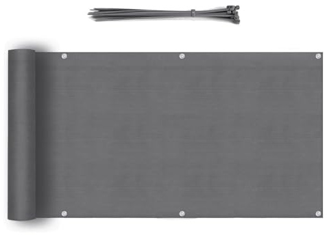 Sekey Balkon Sichtschutz Balkonabdeckung HDPE 220 g/m², 120x600cm, Leicht Transparent Wind- und UV-Schutz Wetterfest, mit Ösen, Nylon Kabelbinder, Anthrazit