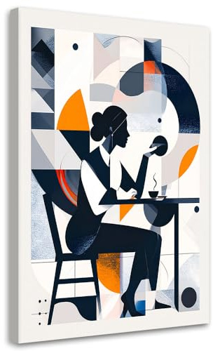 Feeby Bild auf Leinwand - Wandbilder Wohnzimmer Aesthetic - Frau mit Kaffee im Bauhaus-Stil - 20x30 1tlg - Schlafzimmer Wandekoration - Bilder Zimmer - Living Room - Deko Wandbilder - Moderne Bild