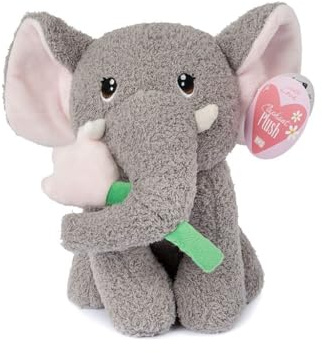 Quickdraw Supplies Elephant Teddy Bear Plush with Flower – Soft Grey Cuddly Elephant Soft Toy Gift – Cute Keepsake Teddy for Kids, Babies & Adults, Baby Shower, Birthday or Mum Gift 25cm