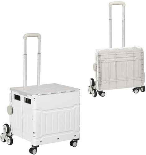 HOMCOM Carrello Spesa Pieghevole con Ruote per Scale 52x48x100 cm Bianco