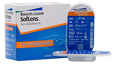 Bausch + Lomb SofLens Toric Monatslinsen, torische Kontaktlinsen, weich, 6 Stück BC 8.5 mm / DIA 14.5 / CYL -0.75 / Achse 110 / -1 Dioptrien