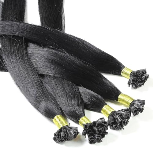 hair2heart Bonding Extensions Echthaar glatt 2/0 Schwarz - 25 Strähnen 0.5g 40cm, Echthaar Extensions für langanhaltende Haarverlängerung