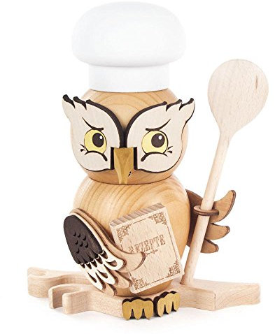 Drechslerei Kuhnert - Rauchfigur/Räucherfigur - Eule Koch aus Massivholz - ca. 15 cm - Made in Germany