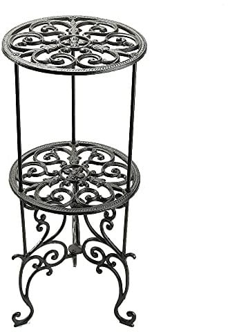 Sungmor Hochleistungs-Topfpflanzenständer aus Gusseisen, 26-Zoll-2-Ebenen-Metall-Pflanzgefäß, dekorativer Blumentopfhalter, Vintage & Rustikaler Indoor-Outdoor-Gartentopf-Behälterhalter