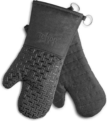 XLNT Extra Long Oven Mitts (Black) | Teflon Heat Resistant, Water Repellent Kitchen Gloves for Oven Cooking, Grill & BBQ | Non Slip Silicone Gloves with Eco Elite Coating, Cotton Lining & Hanging Loop