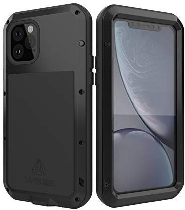 LIEBE MEI iPhone 11 Pro Telefonhülle mit gehärtetem Glas, stoßfestem, staubdichtem, kratzfestem Hybridmetall und Silikonschutzhülle für iPhone 11 Pro 5,8 Zoll schwarz