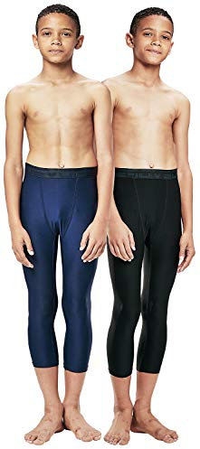 DEVOPS 3/4-Kompressionsstrumpfhose für Jungen, 2er-Pack, Sport-Leggings, Schwarz / Marineblau, XL
