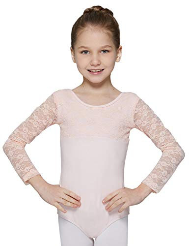 MdnMd Girls Ballet Dance Neck Lace Leotard for Toddler Gymnastic With Bow Back Detail Cap Sleeve - Pink - 10-12 Years