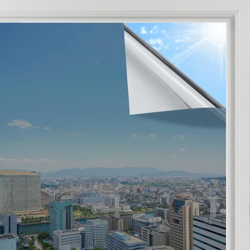rabbitgoo Spiegelfolie Selbsthaftend Fensterfolie Sichtschutzfolie Hitzeschutz Sonnenschutz Tönungsfolie Reflektierend Spionfolie Verspiegelungsfolie Wärmeisolierung UV-Schutz Einweg 76 x 200 cm