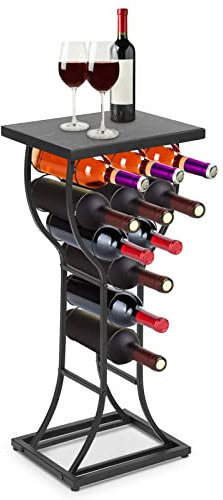 Ejoyous Étagère à vin en métal, Table à vin Casier à vin Présentoir à vin avec Table en marbre pour 11 Bouteilles de vin Support à vin pour Cuisine Cave Comptoir 38 * 30 * 85cm