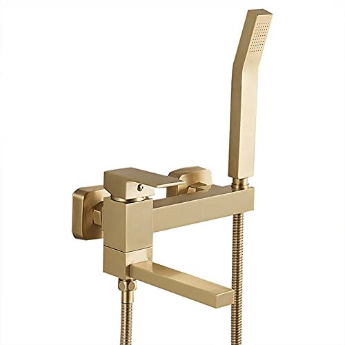 Gx Rubinetto Vasca Bagno con Doccetta, Ottone Monocomando Rubinetto Miscelatore Vasca A Parete con Supporto E Tubo da 150Cm, Oro Spazzolato