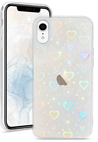 L-FADNUT Kompatibel mit iPhone Xr Hülle, Glitzer Herz Muster Klar Handyhülle Glatt Weich TPU Silikon Schutzhülle Aesthetic Phone Case Cover für iPhone Xr