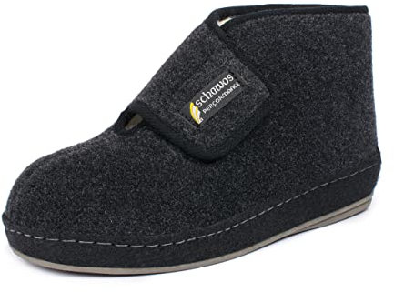 SCHAWOS Herren Filz Hausschuh 6060 warm gefüttert Schurwolle Klettverschluss Hausstiefel (44 EU, Schwarz, Numeric_44)
