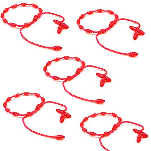 HJYZY 10 pezzi Pulsera Decenario annodato con croce intrecciata, bracciale regolabile a croce con rosario – diversi colori adatti per uomini e donne