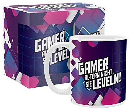 yvolve - Gamer altern nicht - Tasse aus Keramik mit lustigem Spruch rundum bedruckt mit Verpackung - Spülmaschinenfest