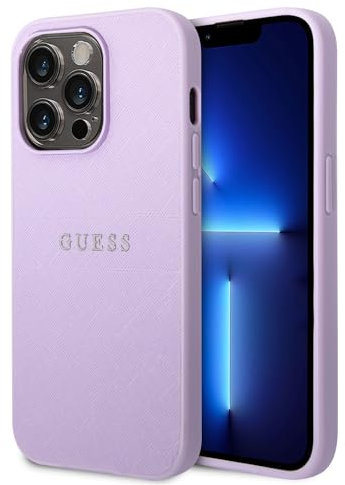 GUESS GUHCP14LPSASBPU Case for iPhone 14 Pro 6.1 Inch Purple Saffiano Strap