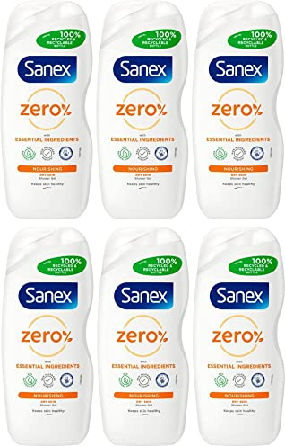 Pack of 6, Sanex Zero% Nourishing Shower Gel for Dry Skin 225ml