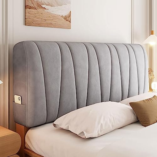 Baby-Samt Bettkopfteil Hussen, Baumwollfüllung kurzer Plüsch-gepolsterter Stretch-Bettkopfteil Bezug, Doppel Einzel Queen-Size-Bett Kopfteilschutz Schonbezug für Schlafzimmerdekoration(Size:140cm,Colo