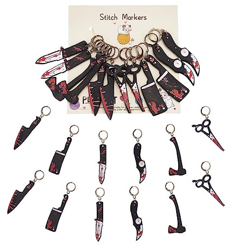 PLIGREAT 12 Stück Gothic Strickwerkzeug Charms Maschenmarkierer Harz Stricken Häkelzubehör Halloween Dark Style DIY Schmuck Armband Halskette Schlüsselanhänger Anhänger