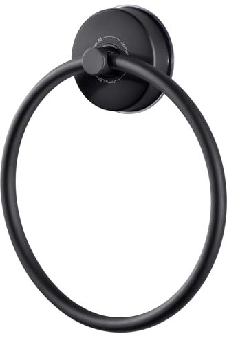 JOMOLA Porte Serviettes Douche Ventouse Salle de Bain Anneau Porte-Serviettes Noir INOX Support Serviette Ventouse sans Percage Charge 5KG Porte Torchon Rond Cuisine Accroche Serviette Ventouse Mural