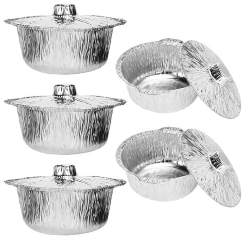 Happyyami Teglia Rotonda In Alluminio Da 5 Pezzi Con Coperchi Contenitori Per Alimenti Usa E Getta Teglie Da Forno In Carta Stagnola Pentola Da Campeggio Per Cucinare Preparare Dolci 1000