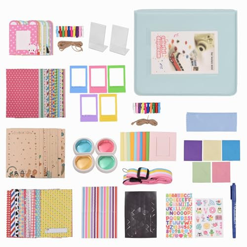 Andoer Kit de 15 Accesorios para cámara instantánea Fujifilm Mini12 con álbum de Fotos/bolígrafo/Correa para cámara/26 Clips para fotos/37 Marcos de Fotos/3 Cuerdas para colgar/10 Pegatinas/4 filtros