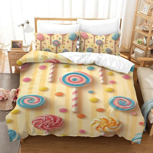 GZCVBDYUY Lutscher 3D Gedruckt Bettwäsche 3 Teilig Bettbezug Mit Kissenbezug Soft Microfaser Luxus Modern Mit Reißverschluss Für Erwachsene Und Kinder Single(140x200cm)