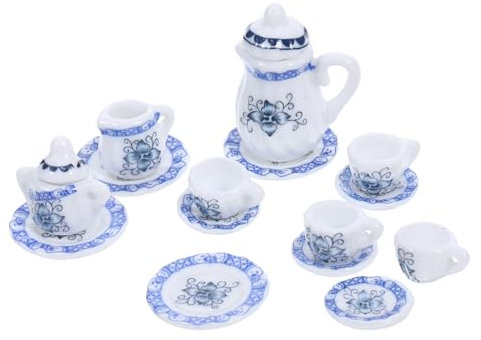 TOYANDONA 1 Set Mini Ceramic Tea Set Doll House Kitchen Accessories Mini House Teapot Mini Tea Cups Miniature Tea Kettle Dollhouse Kitchen Supplies Mini Plate Miniature Tea Cup Blue Ceramics