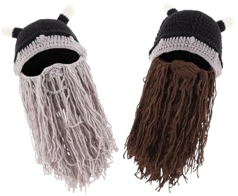 WOFASHPURET 2 Stück Wikingerhut -Bart-Mütze -Bartmütze -Bartkostüm Wikingerkostüm Hornhut Hut mit Hornbart -Kostüm für Jungen Garn
