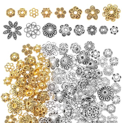 300 Stück Blumen Perlenkappen Gold Perlen Schmuckperlen Perlen zum Auffädeln Vintage Blumenperlen Endkappen Abstandsperlen Metallperlen für DIY Schmuckherstellung Armbänder Ohrringe Halsketten