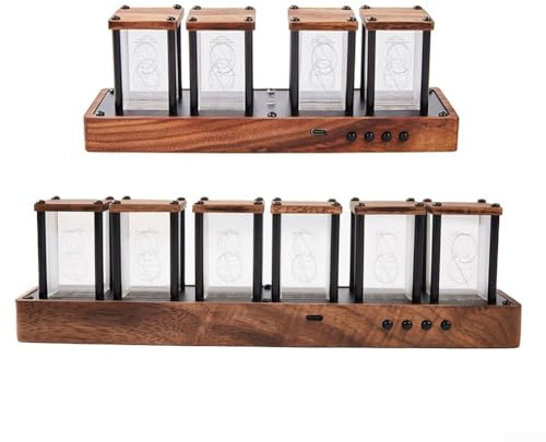 DIY Nixie Uhr, Holz, kreativ, RGB Digital, 4-stellig, 6-stellig, montierte Leuchtröhre, LED-Anzeigestück (6 Röhren)