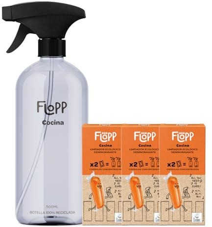 Flopp Limpiador de Cocinas Eco Desengrasante - Pack 6 Botellas de 500 ml (3L) - Elimina Grasa y Suciedad Difícil - Formato ultraconcentrado - Ecolabel & Certificación Vegan