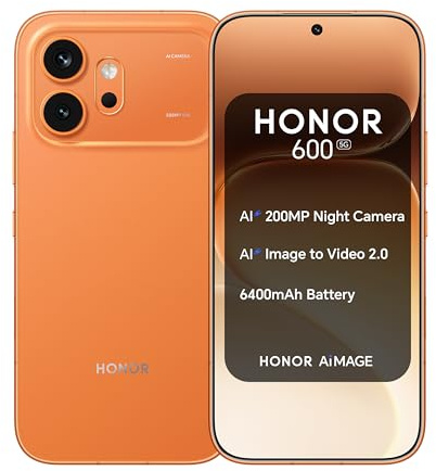 Honor 600 16,7 cm [6.57] Doppia SIM Android 16.0 5G USB tipo-C 8 GB 256 GB 6400 mAh Arancione (HONOR 600 8+256G ORANGE)