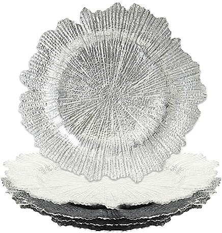 Koyal Wholesale Bulk Flora Platzteller, Glas, silberfarben, 4 Stück