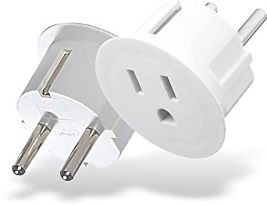 OREI American USA To European plug adapter – Type E/F schuko plug adapter - Use in Germany, France, & more - CE Certified – For Mobile, Laptop & Camera Chargers - 2 Pack