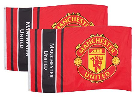 Manchester United FC Official Football Gift 5x3ft 2 Pack Striped Body Flag