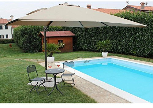 OMBRELLONE DA GIARDINO 3X4 BEIGE A BRACCIO LATERALE TELO RESISTENTE ANTIVENTO BASE ROTANTE 360°