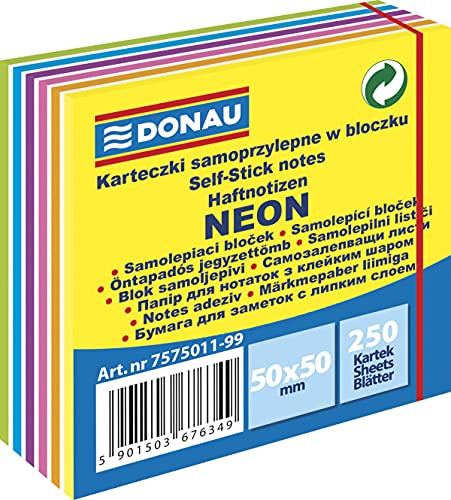 DONAU 7575011-99 Mini Notes Haftnotizen Neon SelbStücklebewürfel Haftnotizzettel, 50x50mm, 1x250 Blatt