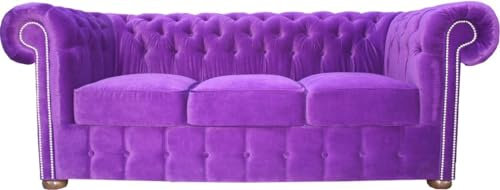Casa Padrino Chesterfield 3er Sofa in Lila 200 x 90 x H. 78 cm - Luxus Qualität