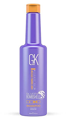 GK HAIR Global Keratin Silver Bombshell Purple Shampoo (24 Fl Oz/710ml) Para cabello rubio, platino, ceniza, plateado y gris Hidrata el cabello seco y dañado Elimina los tonos amarillentos