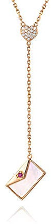 AMDXD 18K Rotgold Halskette Briefumschlag und Herz Form mit Diamant Anhänger Claviclekette Für Damen Rotgold