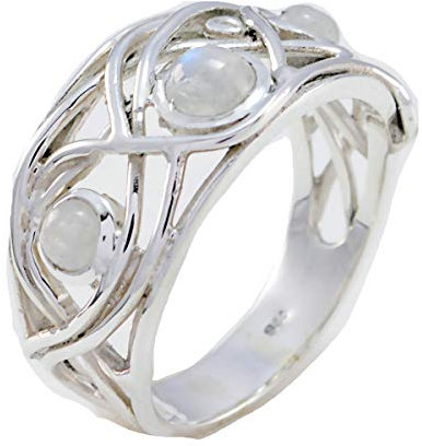 joyas plata schöner edelstein runde form drei steinerne cabochon regenbogen mondsteinringe - sterlingsilber weißer regenbogen mondsteinring - juli geburtskrebs astrologie schöner edelsteinring