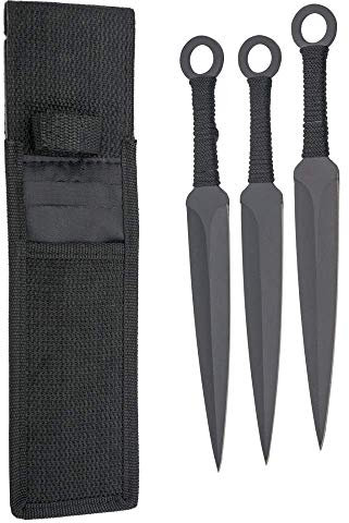 VIKING GEAR *3er* Wikinger Wurfmesser Profi Kunai ca. 22,6 cm - Throwing Knife - schnelles Werfen Messer schwarz Edelstahl - Trainingsmesser - Gürtelmesser - Wurfmesser Set inklusive Nylon