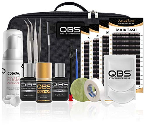 QBS Eyelash Extensions Kit Professional Training - Loventure Eyelash Extensions (Classic 4 Trays Curl D)