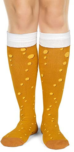 Lavley Bier Kniestrümpfe für Männer und Frauen - Lustiges Knebelgeschenk für Bierliebhaber, Oktoberfest-Kostüm (Ein Bier Bitte)