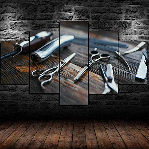 5 piezas cuadro en lienzo Cuadro compuesto por 5 lienzos impresos en HD, utilizados para decoración del hogar y carteles Herramientas de peluquería Peluquería (150x80cm Sin marco)