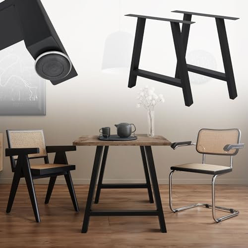 ECD Germany 2X Tischbeine A-Form A-Design, 70 x 72 cm, Schwarz, aus pulverbeschichtetem Stahl, Industriedesign, Metall Tischkufen Tischuntergestell Tischgestell Möbelfüße, für Esstisch Schreibtisch
