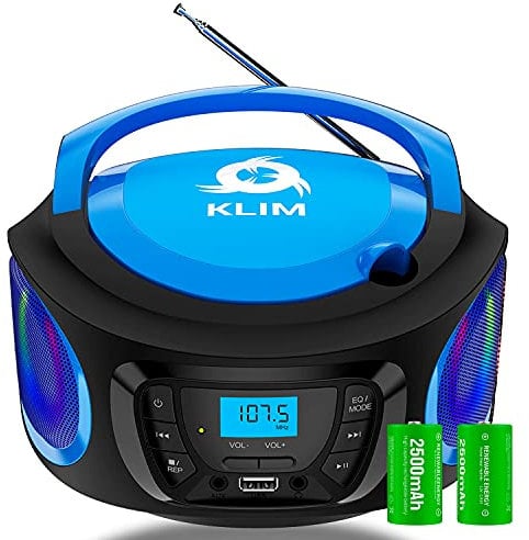 KLIM Boombox – Radio Stereo Portatile FM, lettore cd, Bluetooth, MP3, USB, AUX + Batterie ricaricabili incluse + Connessione AUX e Wireless + Compatto e robusto + NOVITÀ + Blue